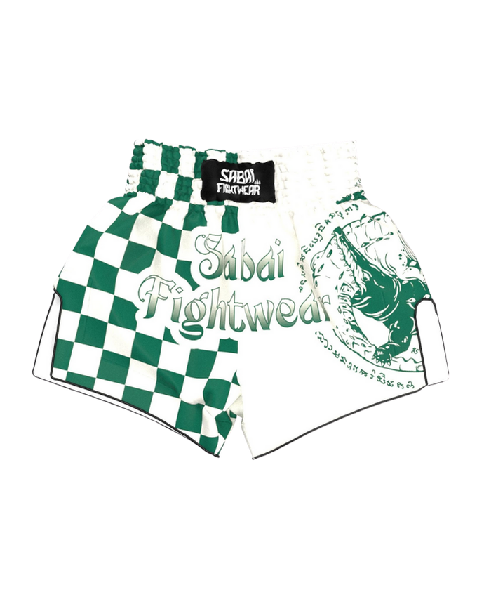 Sabai Fightwear Crocodile Checkmate full set of martial arts clothing, featuring detailed crocodile checkered pattern and durable fabric.