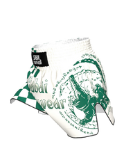 White crocodile checkmate Thai shorts by Sabai Fightwear featuring a bold crocodile checkered pattern and comfortable fit.