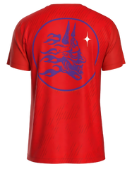 Red flaming Oni top by Sabai Fightwear featuring bold fiery design and comfortable fit, ideal for martial arts or casual wear.