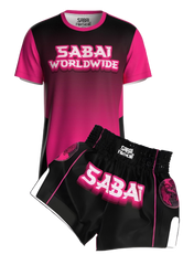 Pink Predator full set by Sabai Fightwear, featuring a pink athletic uniform designed for martial arts training and competition.
