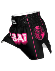 Faded pink Predator Thai Shorts by Sabai Fightwear, lightweight martial arts shorts with a relaxed fit and vibrant design.