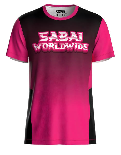 Pink Predator full set by Sabai Fightwear featuring a pink athletic top and matching shorts for martial arts training.