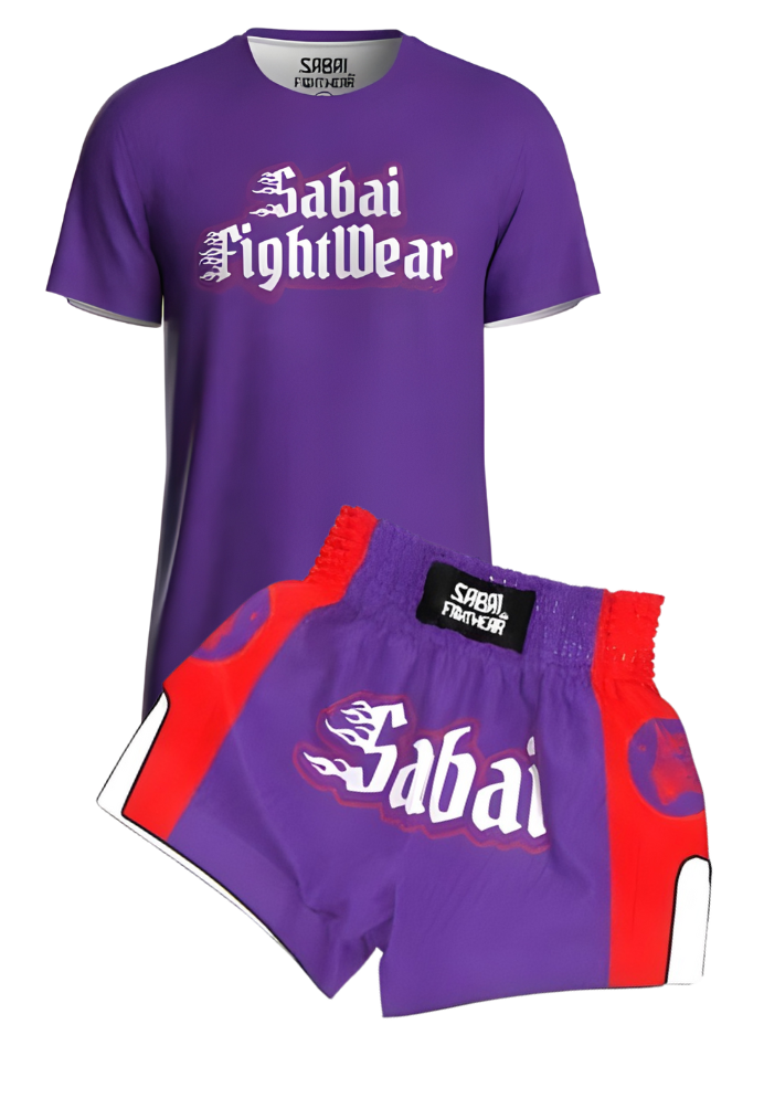 Sabai Fightwear embroidered flaming oni full set with detailed design on martial arts uniform, perfect for training or competitions.